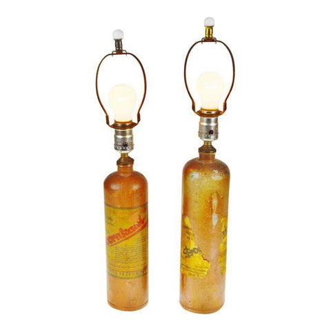 Pair of Early German Doornkaat Schnapps Salt Glaze Stoneware Bottle Lamps