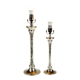 Vintage Silver Colored Hammered Metal Candlestick Style Table Lamps - Set of 2