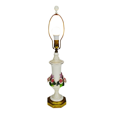 Vintage Victorian Style Floral Applique Porcelain Table Lamp