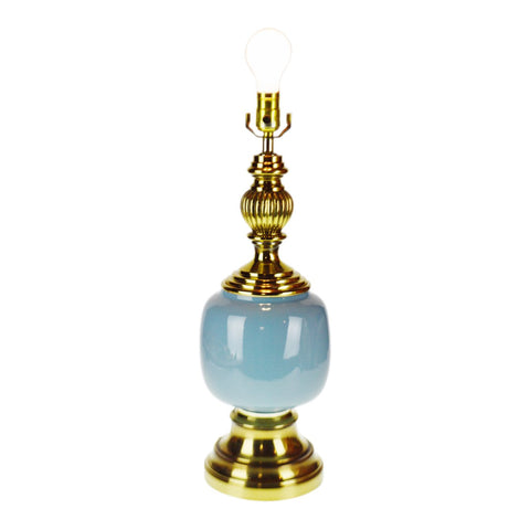 Vintage Robins Egg Blue Ceramic and Brass Table Lamp